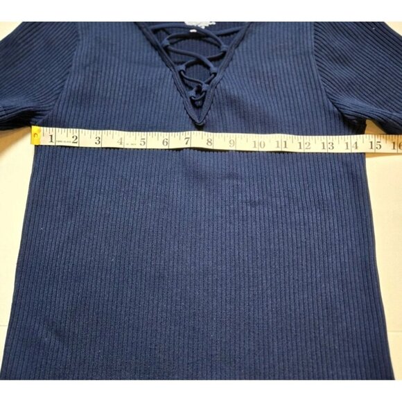 Active Basic Lace Up Ribbed Top Short Sleeve Med Large USA Blue Womens Short - Picture 4 of 6